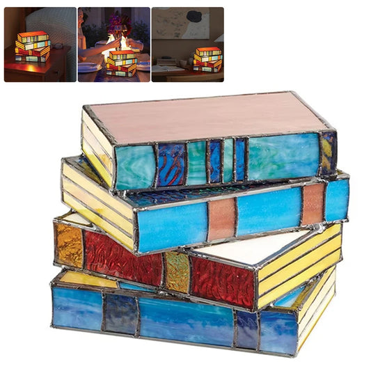 Enchanted Bookstack Stained Glass Lamp